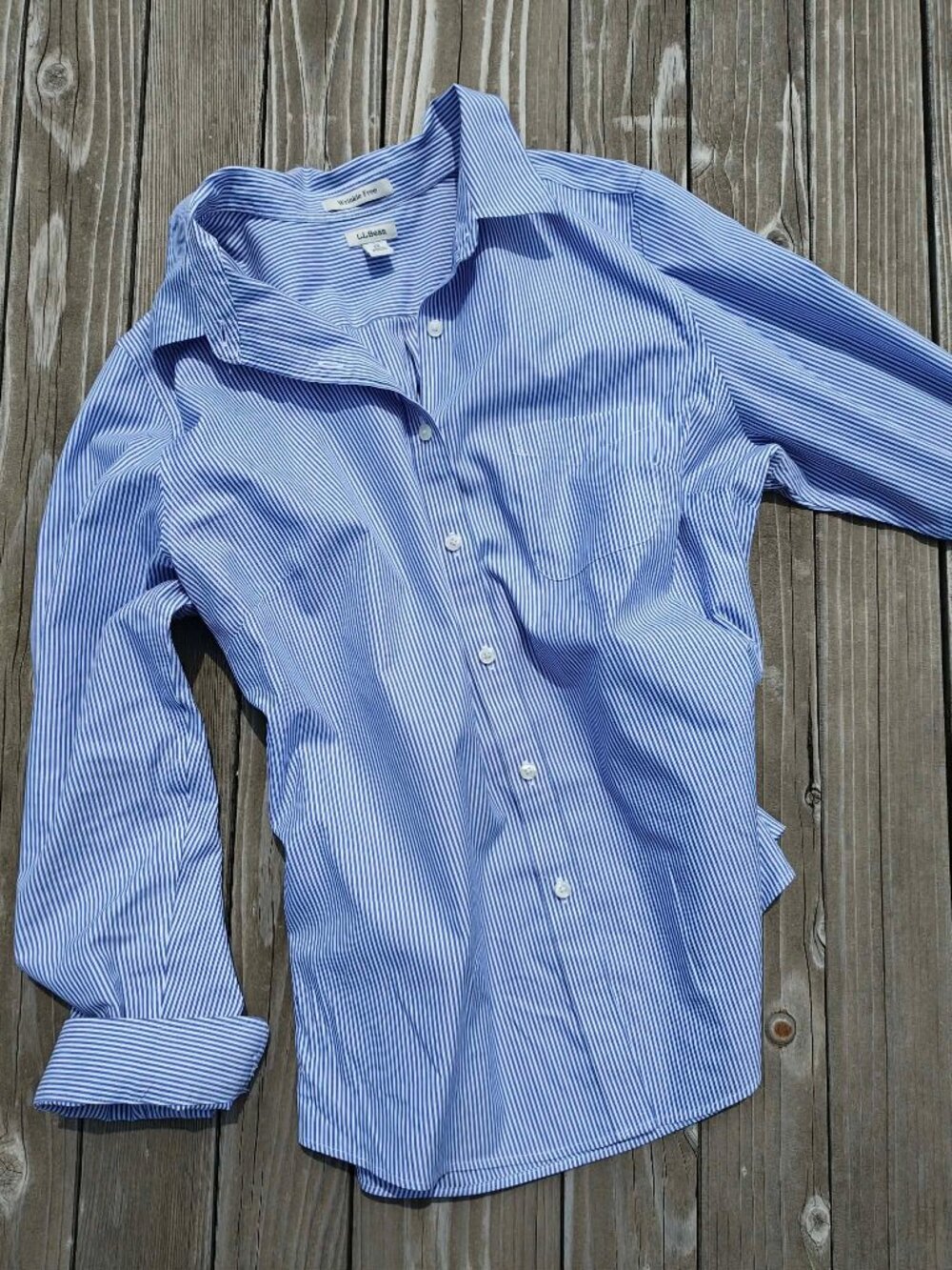 L.L.Bean White & Blue Striped Cotton Button Down Shirt 1X